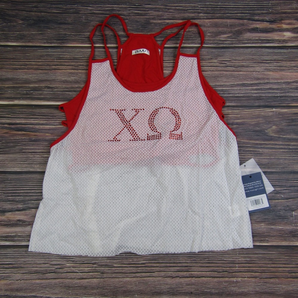 NUYU NEW NWT XL Chi O Omega Sorority Tank Top Nukini White Red